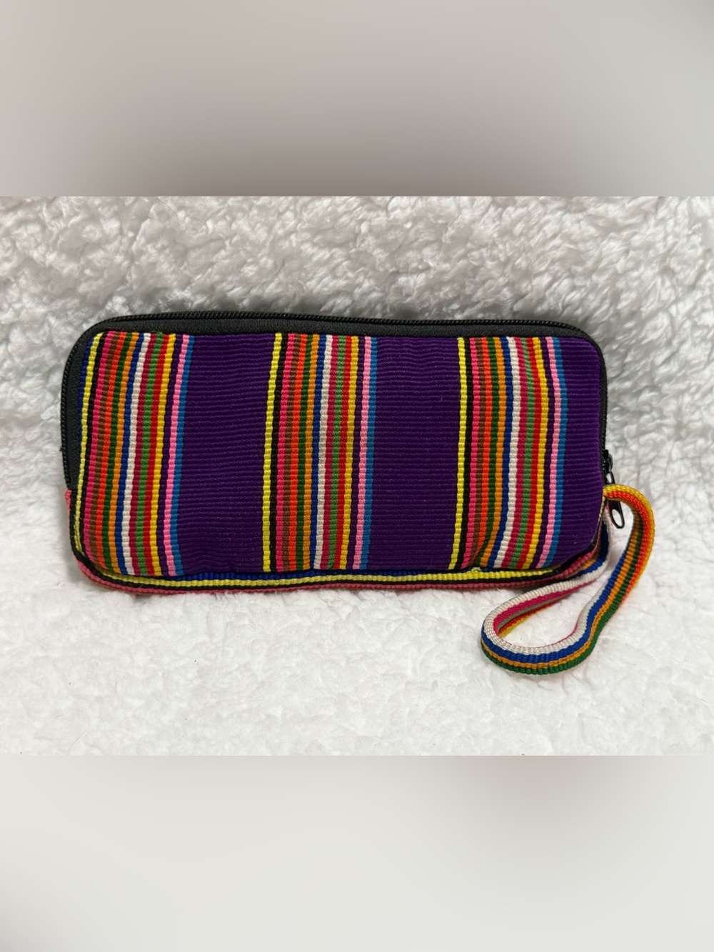 Mexican Embroidered Purple Floral Wristlet Pouch - Picture 2 of 8